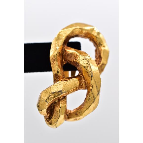 Antigona Paris Vintage Chunky Clip On Earrings Brushed Gold Signed 1980s BinAY - Picture 7 of 12